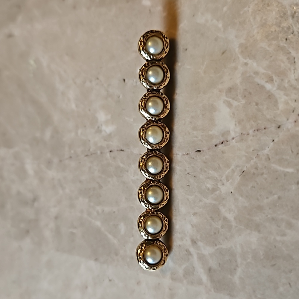 1928 Brand Mother of Pearl Bar Brooch, Gold tone